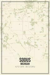 Retro US city map of Sodus, Michigan. Vintage street map.