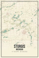 Retro US city map of Sturgis, Michigan. Vintage street map.