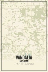 Retro US city map of Vandalia, Michigan. Vintage street map.