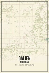 Retro US city map of Galien, Michigan. Vintage street map.