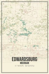 Retro US city map of Edwardsburg, Michigan. Vintage street map.