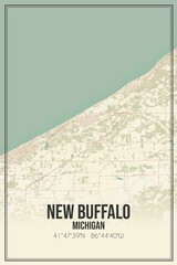 Retro US city map of New Buffalo, Michigan. Vintage street map.