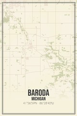 Retro US city map of Baroda, Michigan. Vintage street map.