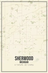 Retro US city map of Sherwood, Michigan. Vintage street map.