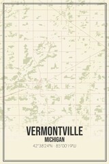 Retro US city map of Vermontville, Michigan. Vintage street map.