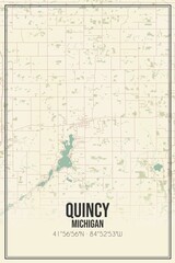 Retro US city map of Quincy, Michigan. Vintage street map.