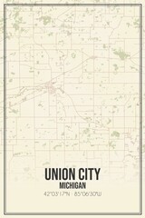 Retro US city map of Union City, Michigan. Vintage street map.