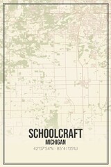 Retro US city map of Schoolcraft, Michigan. Vintage street map.