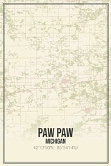 Retro US city map of Paw Paw, Michigan. Vintage street map.