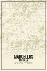 Retro US city map of Marcellus, Michigan. Vintage street map.