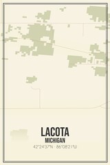 Retro US city map of Lacota, Michigan. Vintage street map.