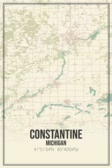 Retro US city map of Constantine, Michigan. Vintage street map.