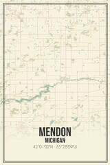 Retro US city map of Mendon, Michigan. Vintage street map.
