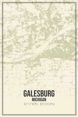 Retro US city map of Galesburg, Michigan. Vintage street map.