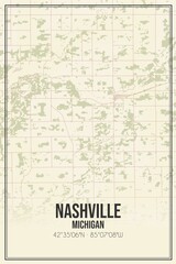 Retro US city map of Nashville, Michigan. Vintage street map.