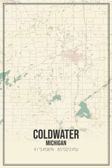 Retro US city map of Coldwater, Michigan. Vintage street map.
