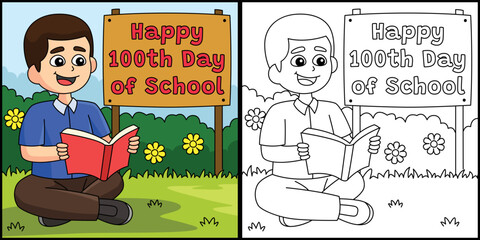 100th Day Of School Student with Book Illustration