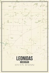 Retro US city map of Leonidas, Michigan. Vintage street map.