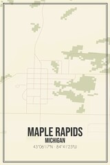Retro US city map of Maple Rapids, Michigan. Vintage street map.