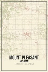 Retro US city map of Mount Pleasant, Michigan. Vintage street map.