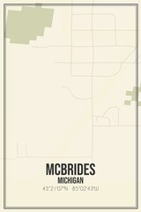 Retro US city map of Mcbrides, Michigan. Vintage street map.
