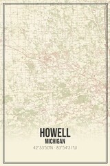 Retro US city map of Howell, Michigan. Vintage street map.