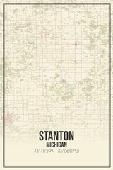 Retro US city map of Stanton, Michigan. Vintage street map.