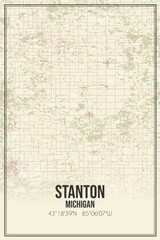 Fototapeta premium Retro US city map of Stanton, Michigan. Vintage street map.