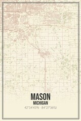 Retro US city map of Mason, Michigan. Vintage street map.