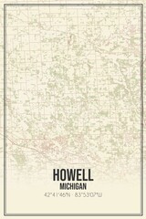 Retro US city map of Howell, Michigan. Vintage street map.