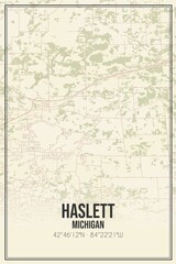 Retro US city map of Haslett, Michigan. Vintage street map.