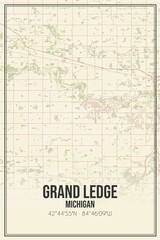 Retro US city map of Grand Ledge, Michigan. Vintage street map.