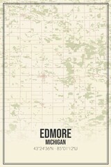 Retro US city map of Edmore, Michigan. Vintage street map.