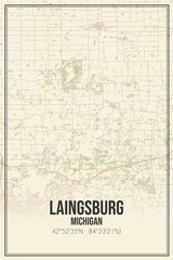 Retro US city map of Laingsburg, Michigan. Vintage street map.