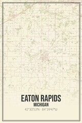 Retro US city map of Eaton Rapids, Michigan. Vintage street map.