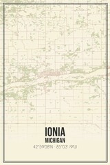 Retro US city map of Ionia, Michigan. Vintage street map.