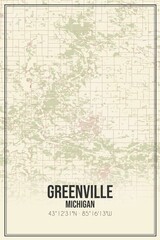 Retro US city map of Greenville, Michigan. Vintage street map.