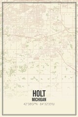 Retro US city map of Holt, Michigan. Vintage street map.
