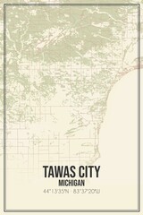 Retro US city map of Tawas City, Michigan. Vintage street map.