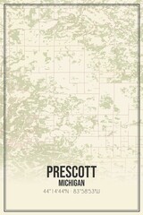 Retro US city map of Prescott, Michigan. Vintage street map.