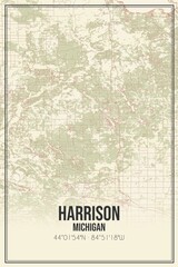 Retro US city map of Harrison, Michigan. Vintage street map.
