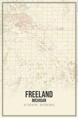 Retro US city map of Freeland, Michigan. Vintage street map.
