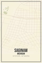 Retro US city map of Saginaw, Michigan. Vintage street map.