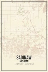 Obraz premium Retro US city map of Saginaw, Michigan. Vintage street map.