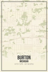 Retro US city map of Burton, Michigan. Vintage street map.