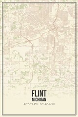 Fototapeta na wymiar Retro US city map of Flint, Michigan. Vintage street map.