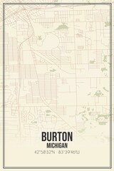 Retro US city map of Burton, Michigan. Vintage street map.