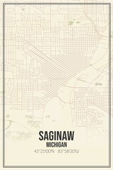 Obraz premium Retro US city map of Saginaw, Michigan. Vintage street map.