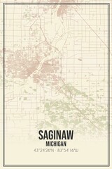 Obraz premium Retro US city map of Saginaw, Michigan. Vintage street map.