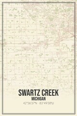 Retro US city map of Swartz Creek, Michigan. Vintage street map.